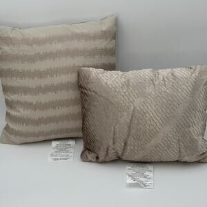 Set of 2 Gold Textured and Gold Stripe Throw Pillow Decor 14x14 and 14x10 NWOT